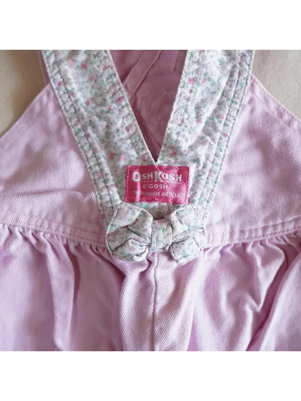 Vintage OshKosh B'gosh 100% Cotton Pink Baby Romper Overalls 24M Made in USA